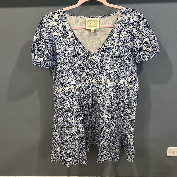 SAIL TO SABLE  MEDALLION PRINT SHORT SLEEVE V-NECK DRESS 100% COTTON LINED L - Picture 2 of 6